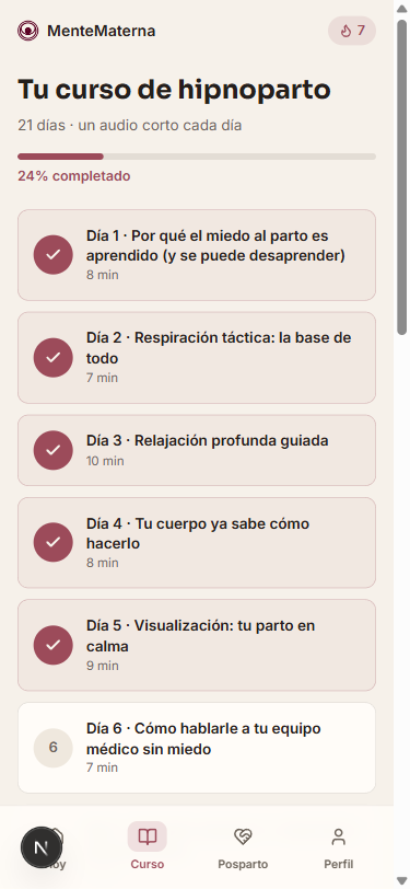 Tu curso de hipnoparto, día a día